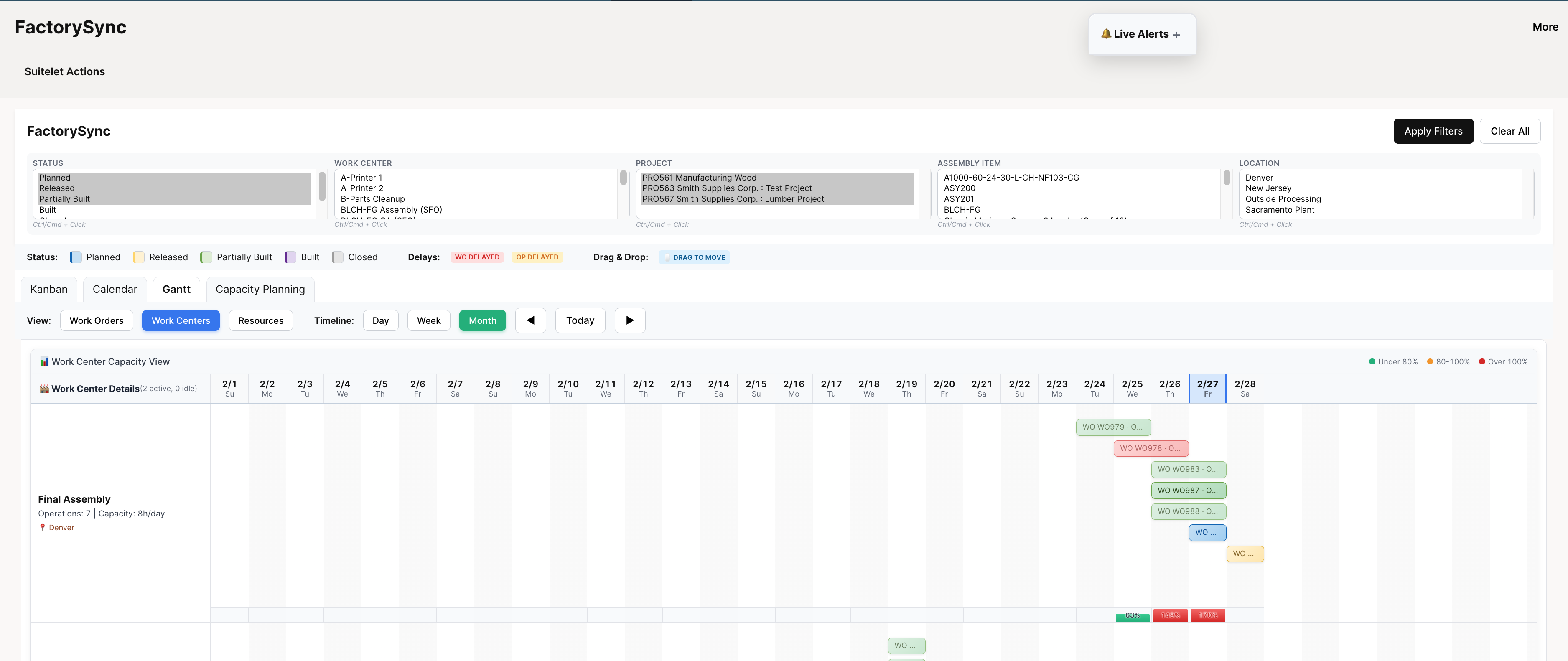 Work Center capacity view